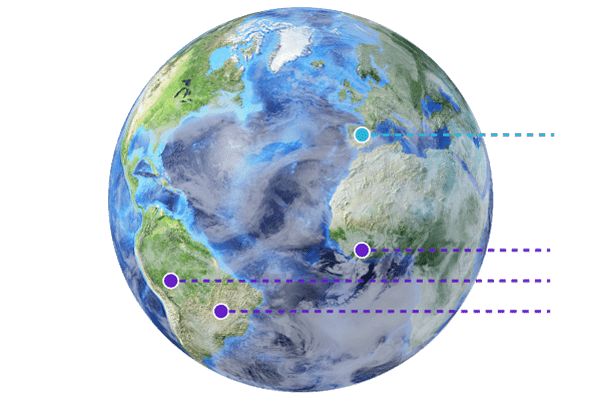 A globe with horizontal lines indicating travel connections across different continents