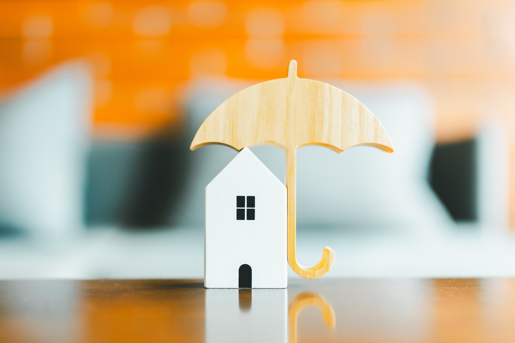 A home with an umbrella over it