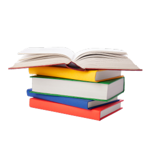 A stack of colorful books with an open book on top
